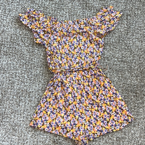 Lush Pants - Lush Floral Off-Shoulder Romper- Spring, Summer, Date Night, Vacation, Comfy